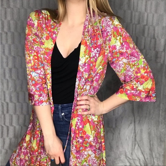 Josie Natori Rainbow Floral Open Front Robe - Picture 9 of 9